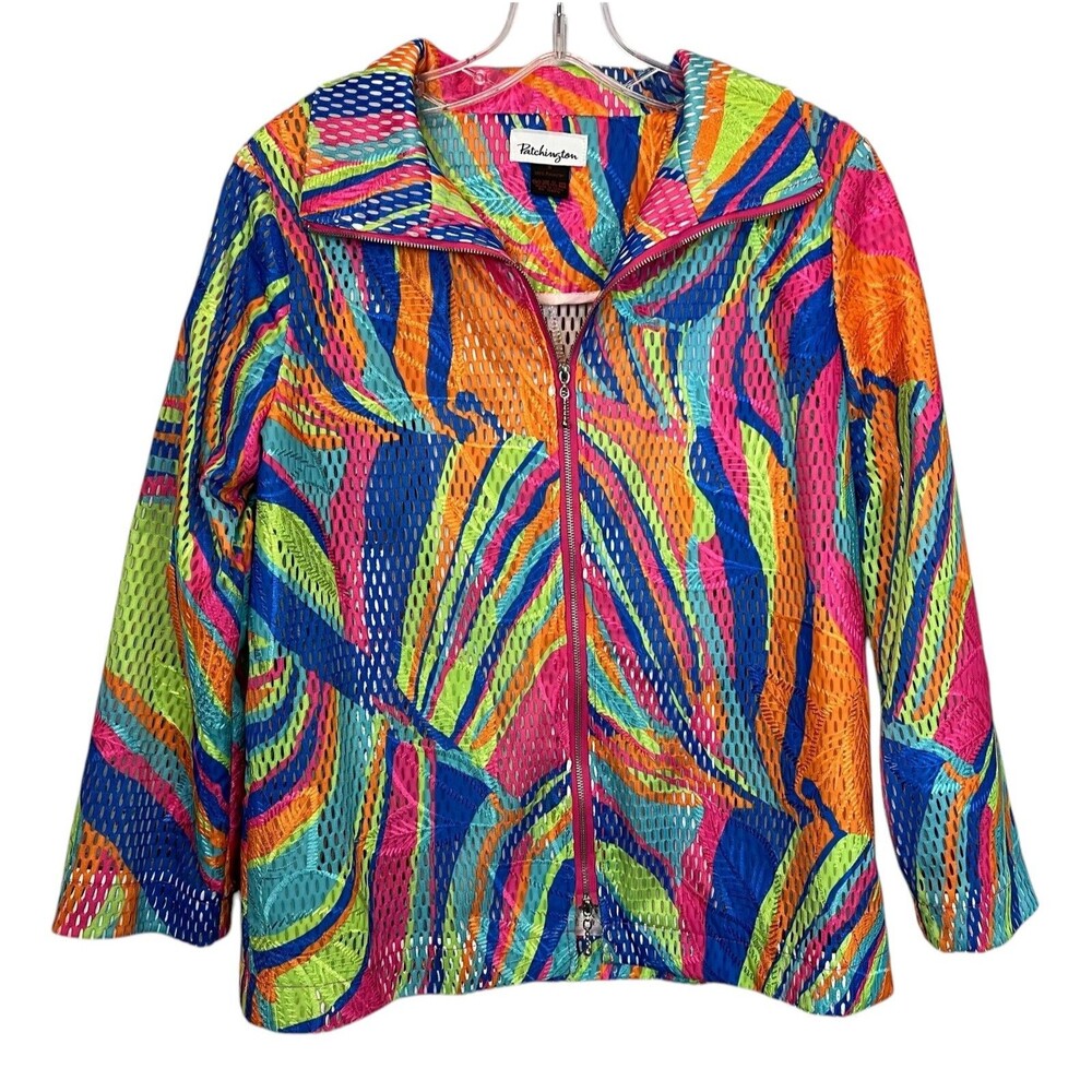 Patchington Colorful Print Mesh Jacket w 2-Way Zipper Closure Size S NWOT